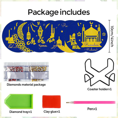 8Pcs Starmoon Castle Diamond Painting Coasters with Holder Animal for Party