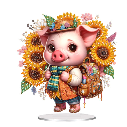 Acrylic Cartoon Sunflower Pig Table Top Diamond Painting Ornament Kits