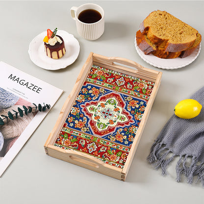 Wooden Retro Pattern 5D DIY Diamond Painting Serving Tray with Handle Home Decor