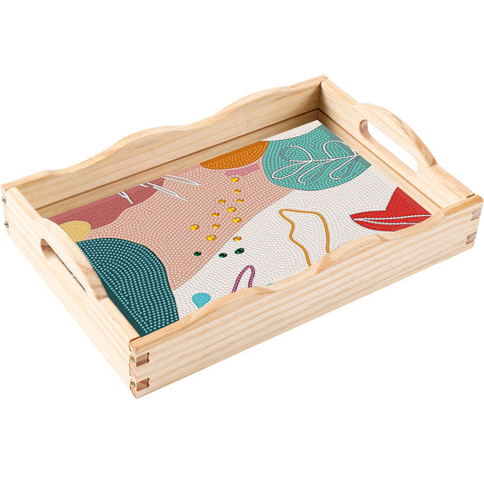 Wooden Simple Pattern 5D DIY Diamond Painting Serving Tray with Handle for Table