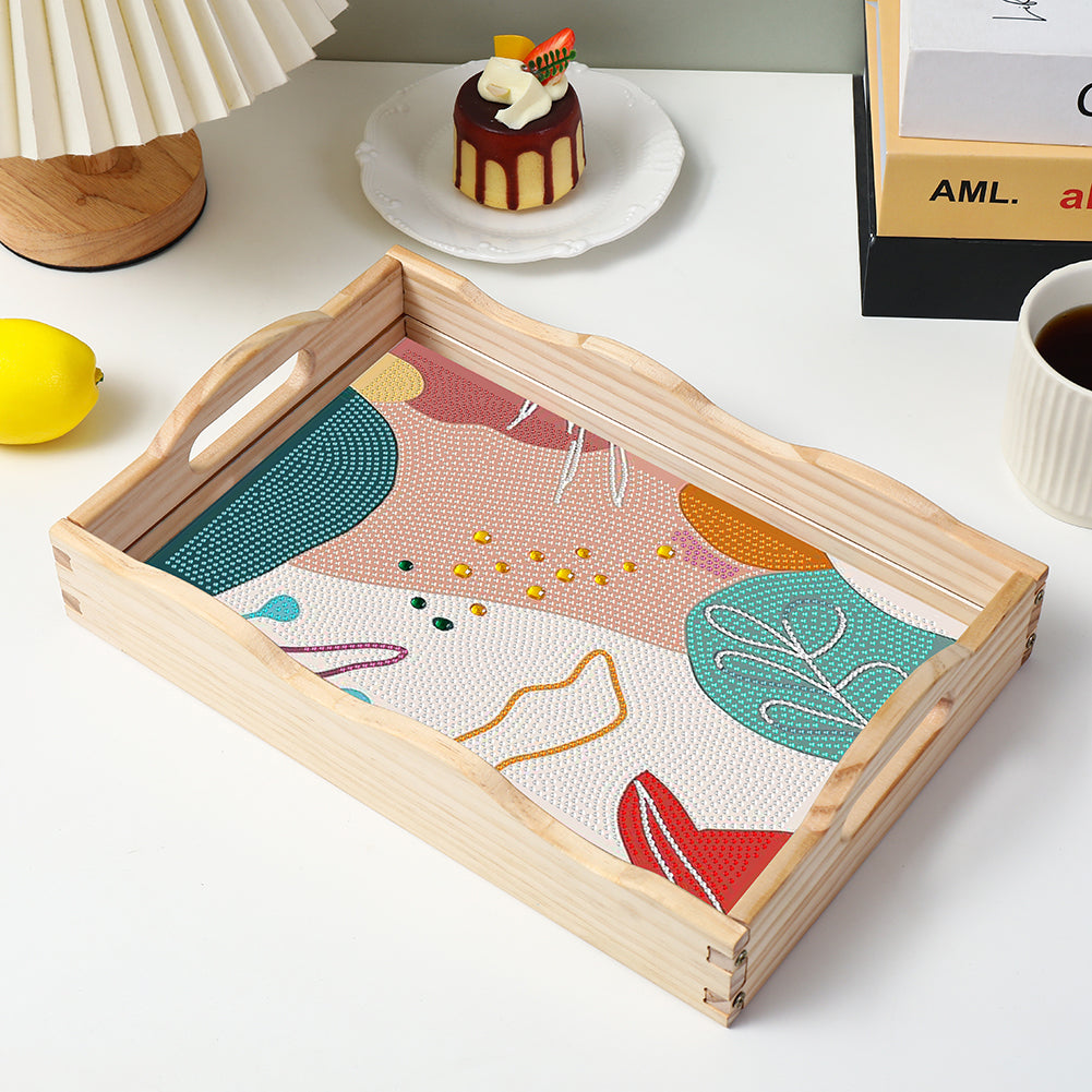 Wooden Simple Pattern 5D DIY Diamond Painting Serving Tray with Handle for Table