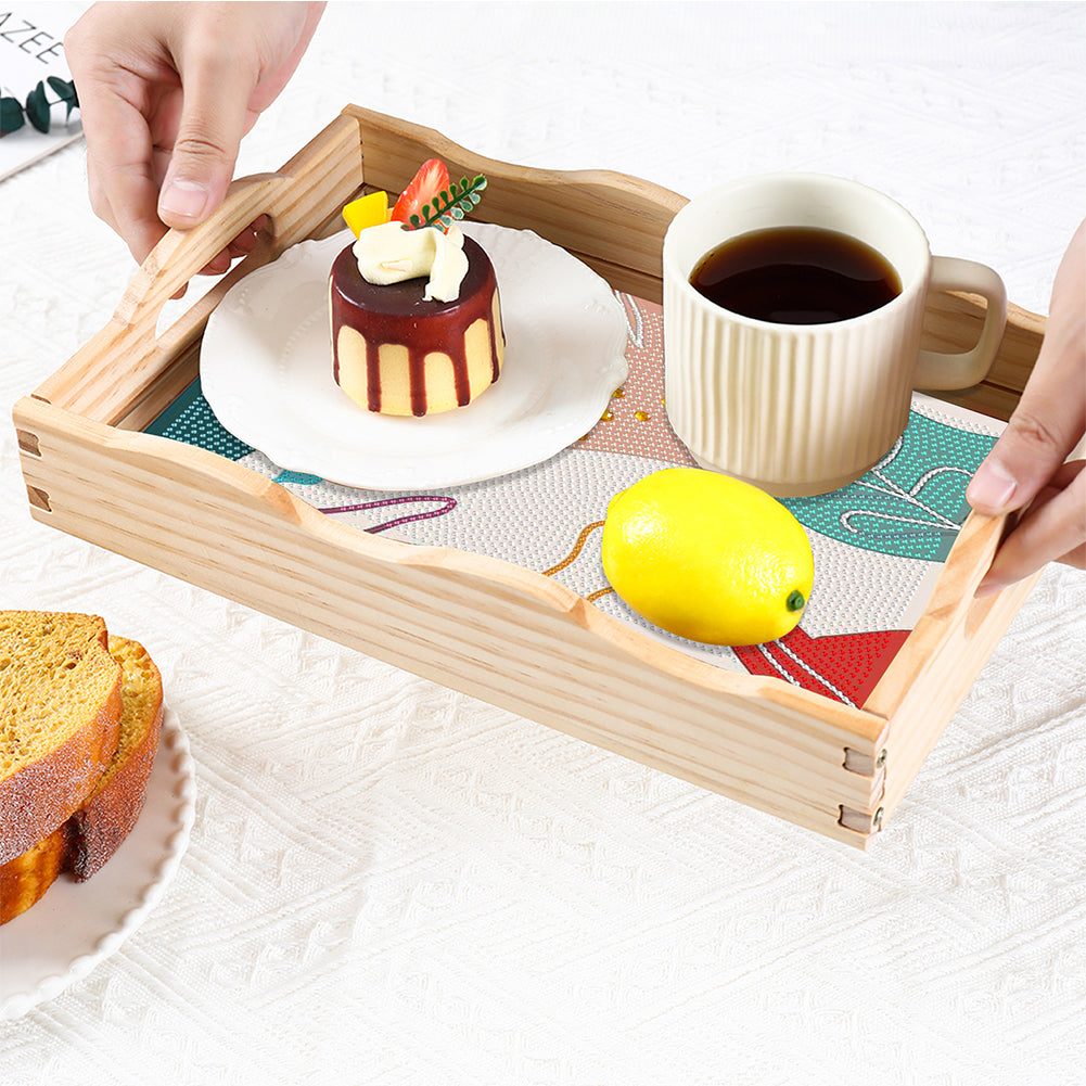 Wooden Simple Pattern 5D DIY Diamond Painting Serving Tray with Handle for Table