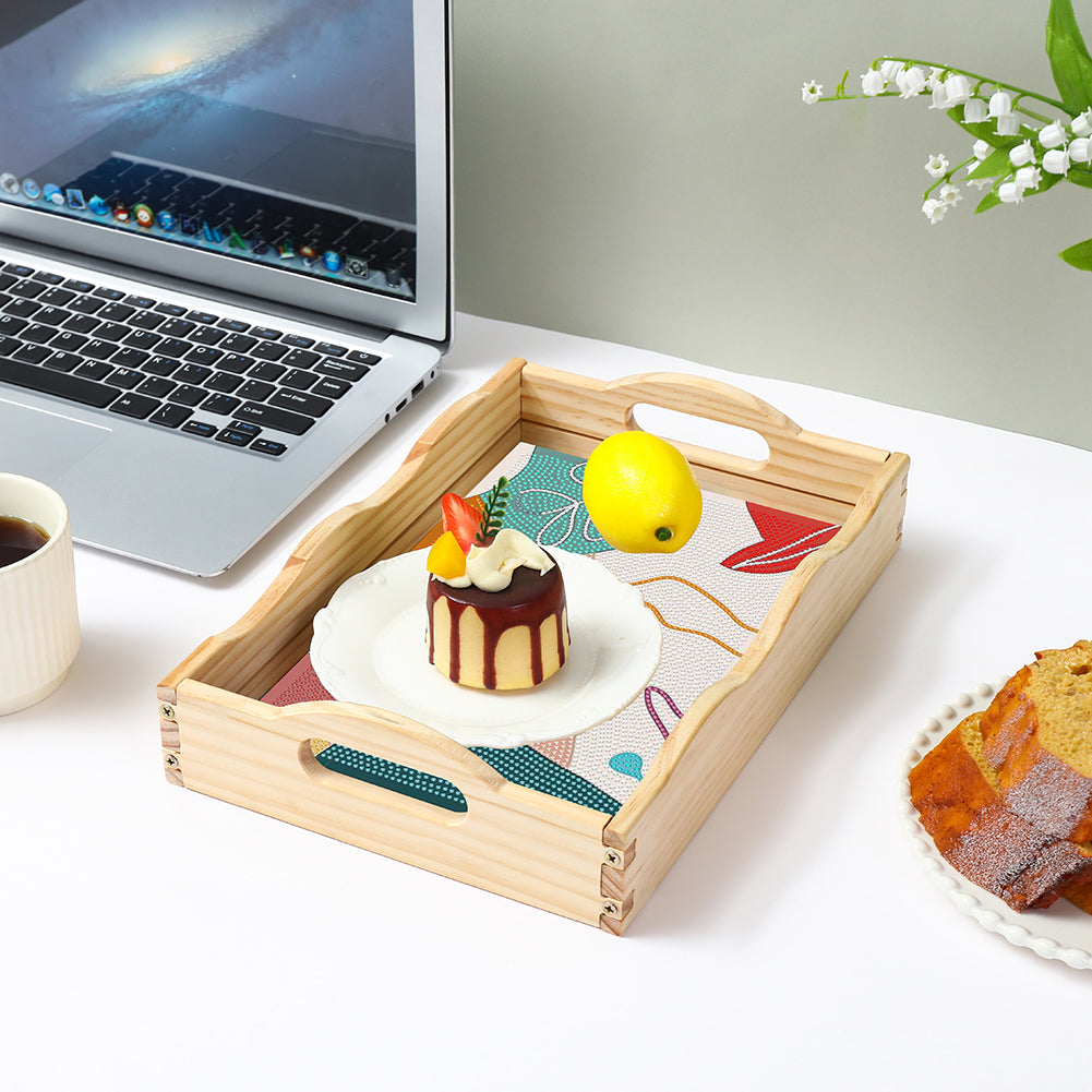 Wooden Simple Pattern 5D DIY Diamond Painting Serving Tray with Handle for Table