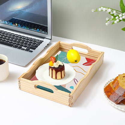 Wooden Simple Pattern 5D DIY Diamond Painting Serving Tray with Handle for Table