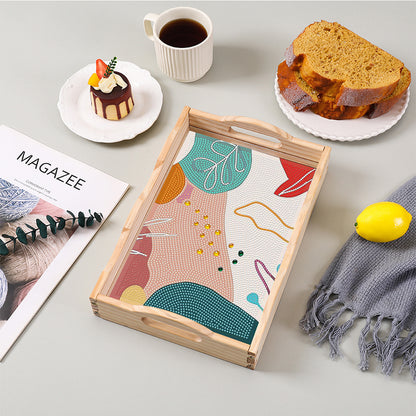 Wooden Simple Pattern 5D DIY Diamond Painting Serving Tray with Handle for Table