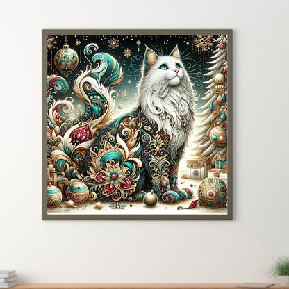 Elegant White Cat - Full Round Drill Diamond Painting 30*30CM