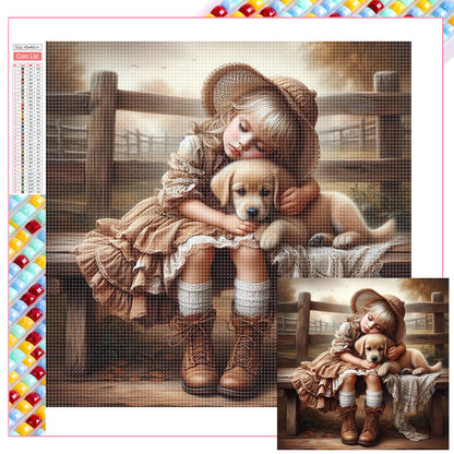 Girl Hugging Dog - Full Square Drill Diamond Painting 40*40CM