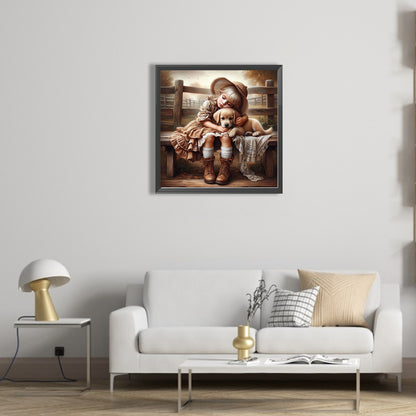 Girl Hugging Dog - Full Square Drill Diamond Painting 40*40CM