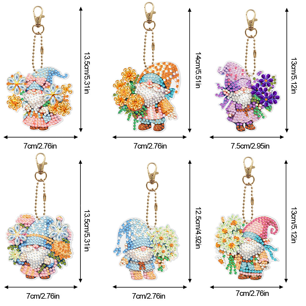 6Pcs PVC Double Sided Special Shaped Flower Goblin Diamond Painting Art Keychain