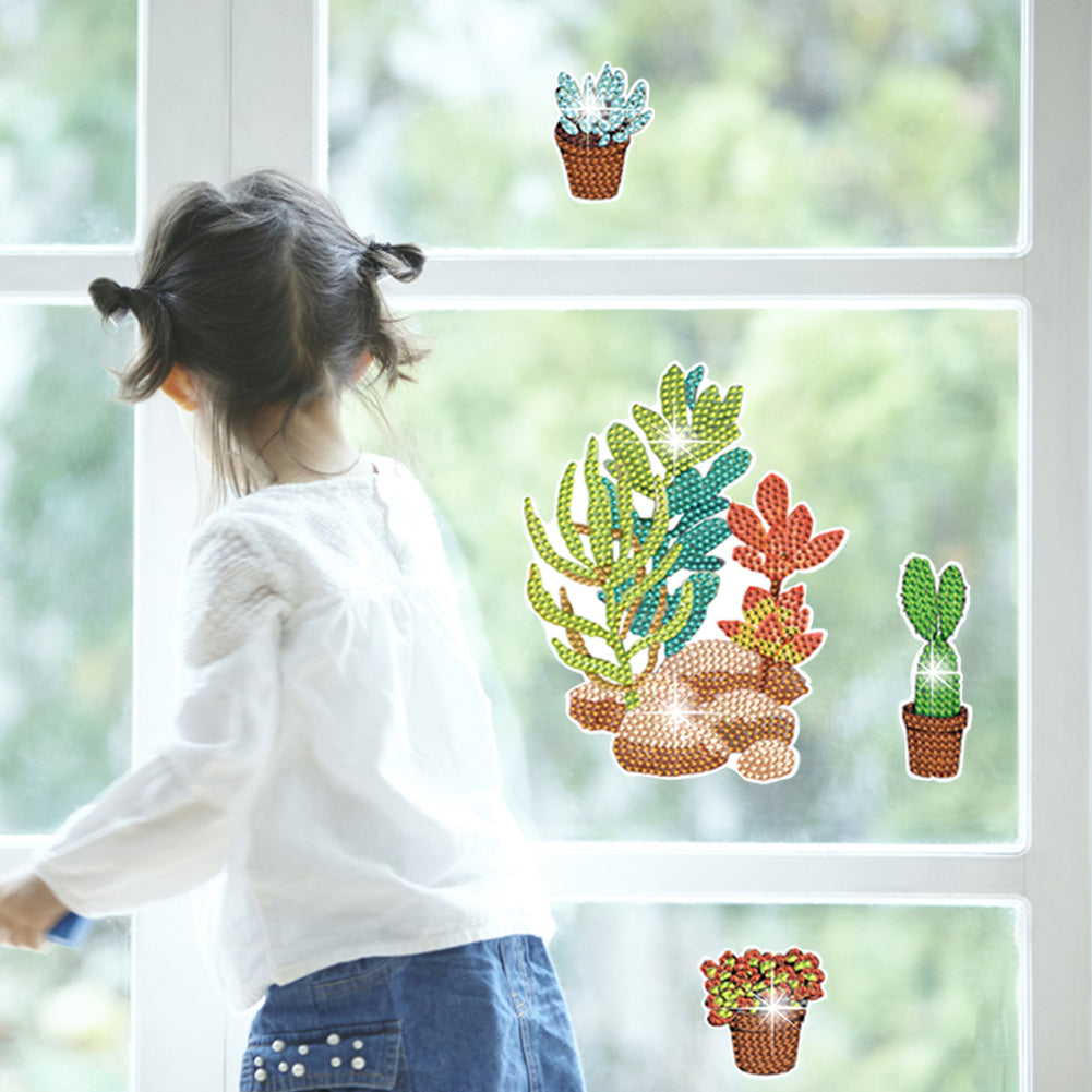 23pcs Potted Cactus Diamond Painting Window Sticker Crystal Diamond Sticker