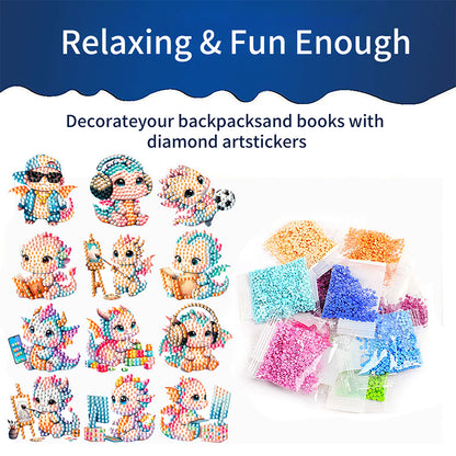 12Pcs Dragon Diamond Painting Sticker Cartoon Dragon Gem Sticker for DIY Arts