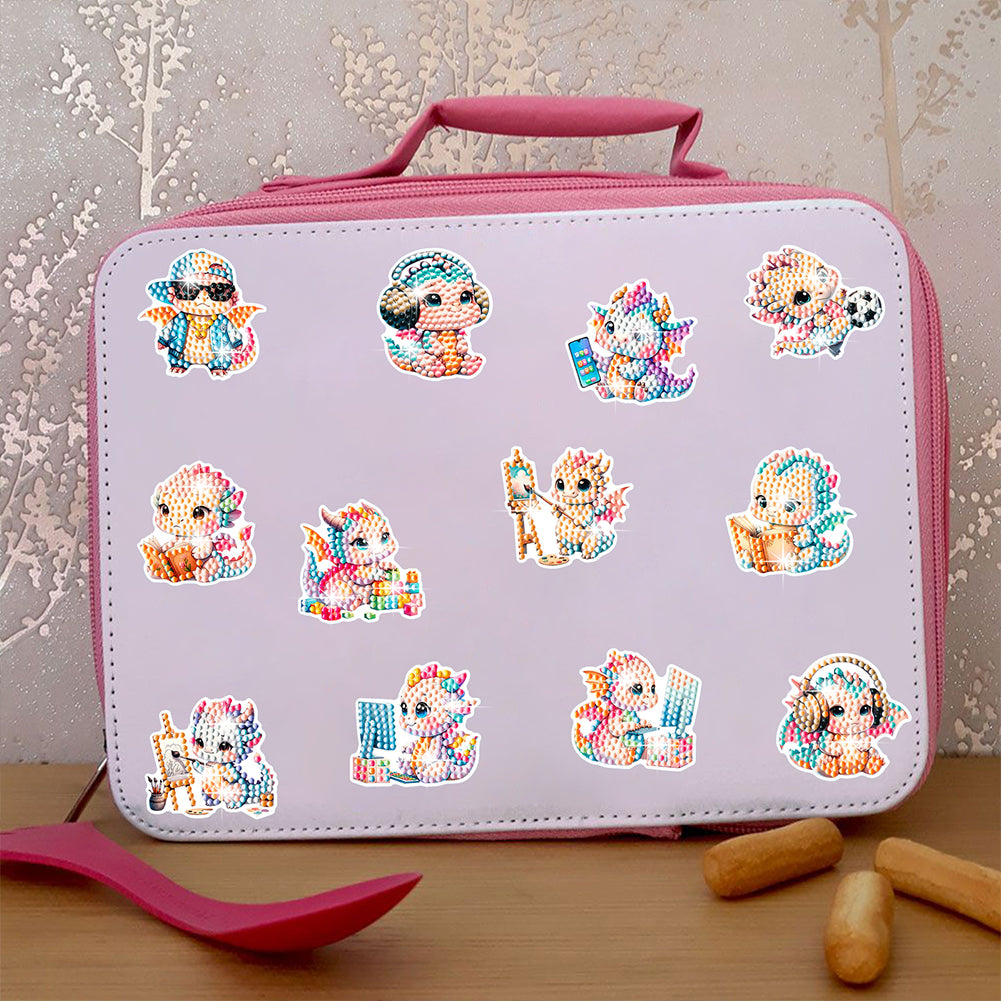 12Pcs Dragon Diamond Painting Sticker Cartoon Dragon Gem Sticker for DIY Arts