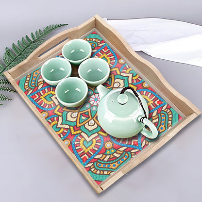 Wooden Mandala 5D DIY Diamond Painting Serving Tray with Handle for Home Decor