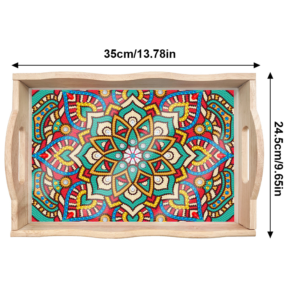 Wooden Mandala 5D DIY Diamond Painting Serving Tray with Handle for Home Decor