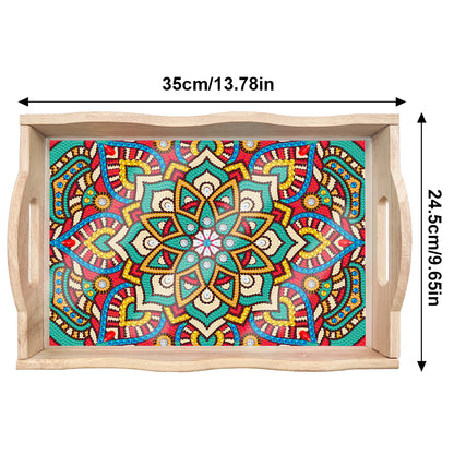 Wooden Mandala 5D DIY Diamond Painting Serving Tray with Handle for Home Decor