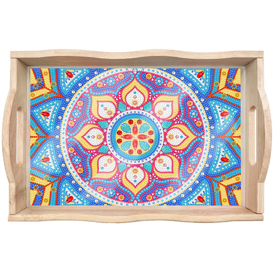 Wooden Mandala 5D DIY Diamond Painting Serving Tray with Handle for Home Decor