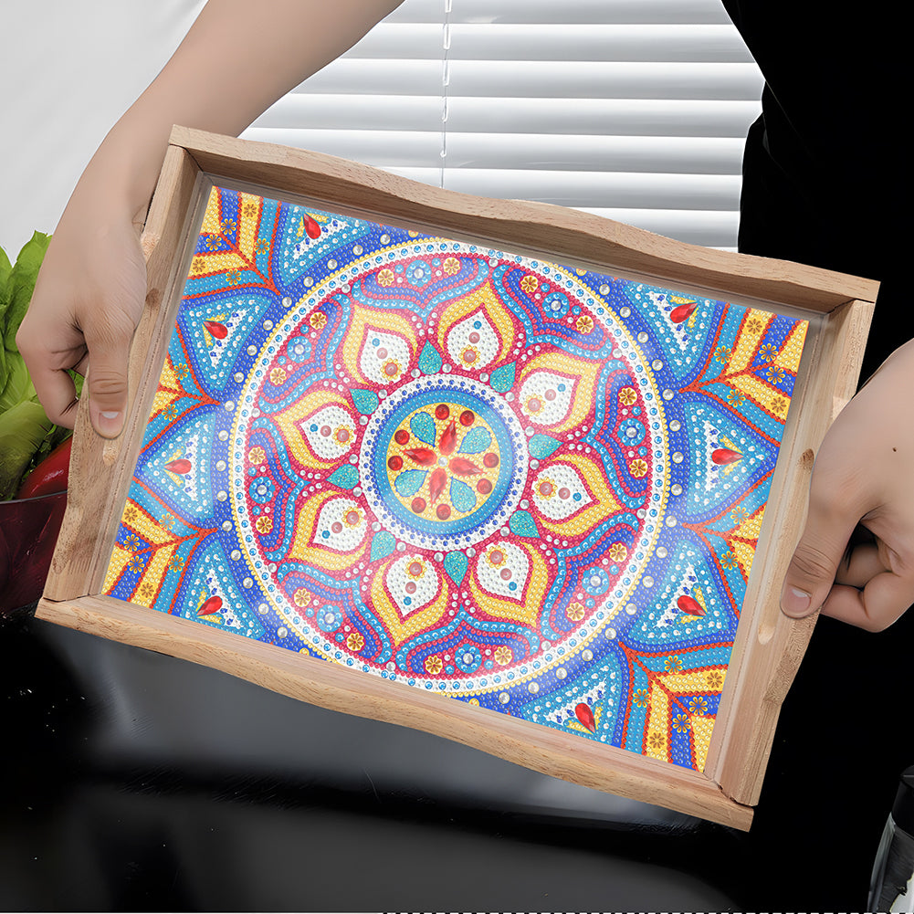Wooden Mandala 5D DIY Diamond Painting Serving Tray with Handle for Home Decor