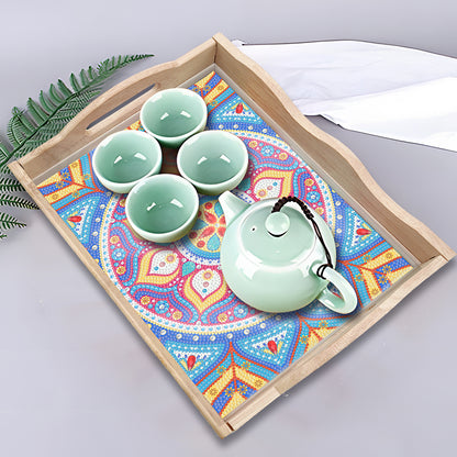 Wooden Mandala 5D DIY Diamond Painting Serving Tray with Handle for Home Decor