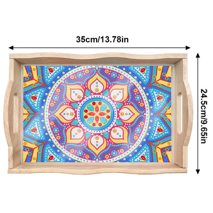 Wooden Mandala 5D DIY Diamond Painting Serving Tray with Handle for Home Decor