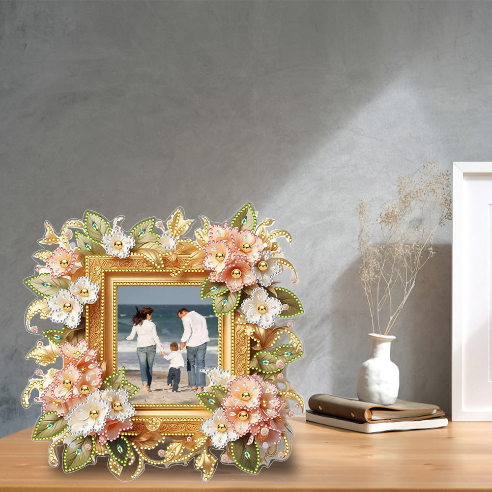 Special Shape Floral Diamond Painting Photo Frame Kits Bedroom Table Decor