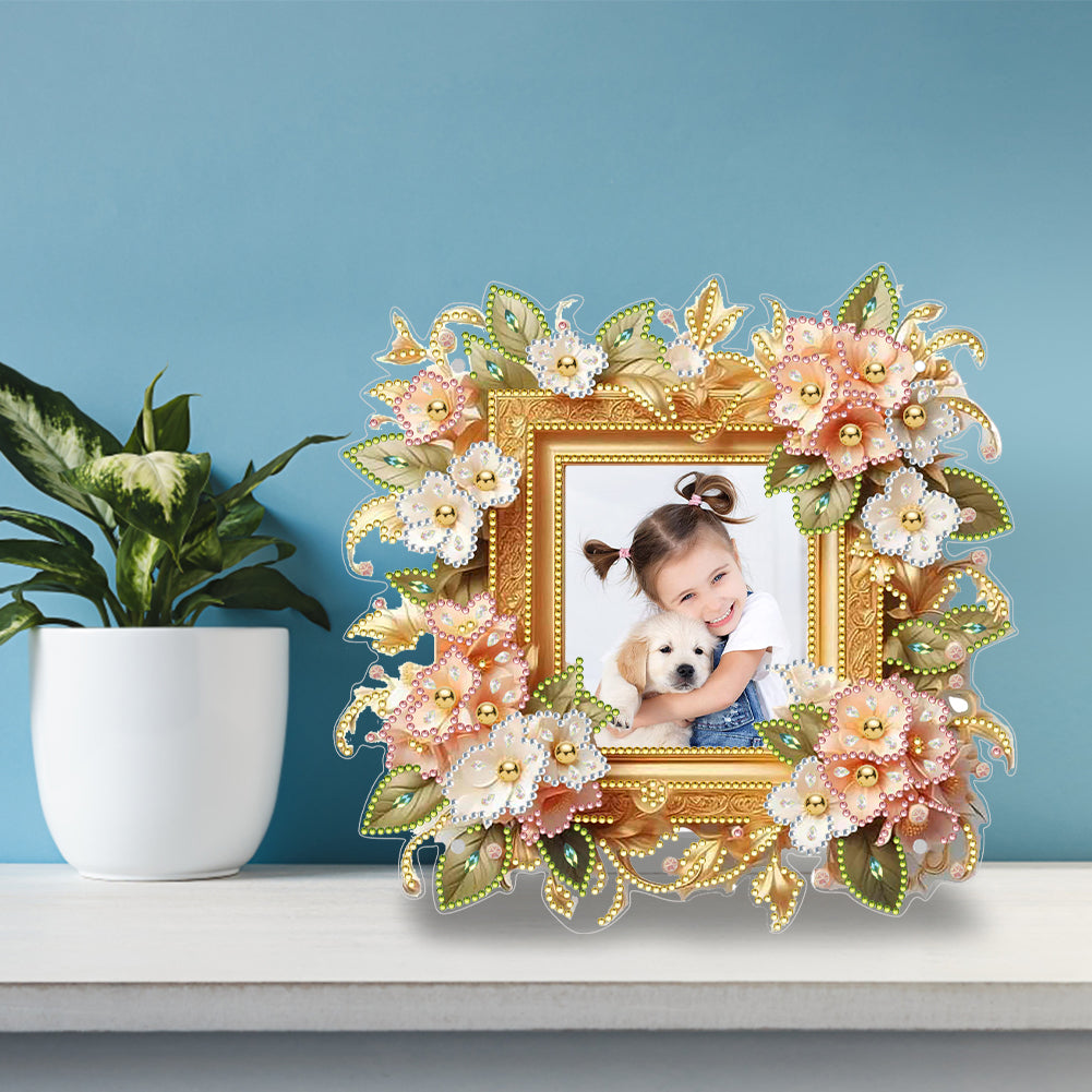 Special Shape Floral Diamond Painting Photo Frame Kits Bedroom Table Decor
