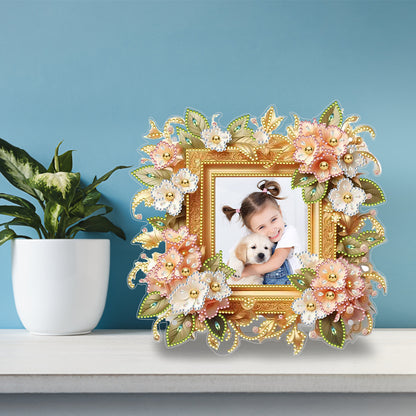 Special Shape Floral Diamond Painting Photo Frame Kits Bedroom Table Decor