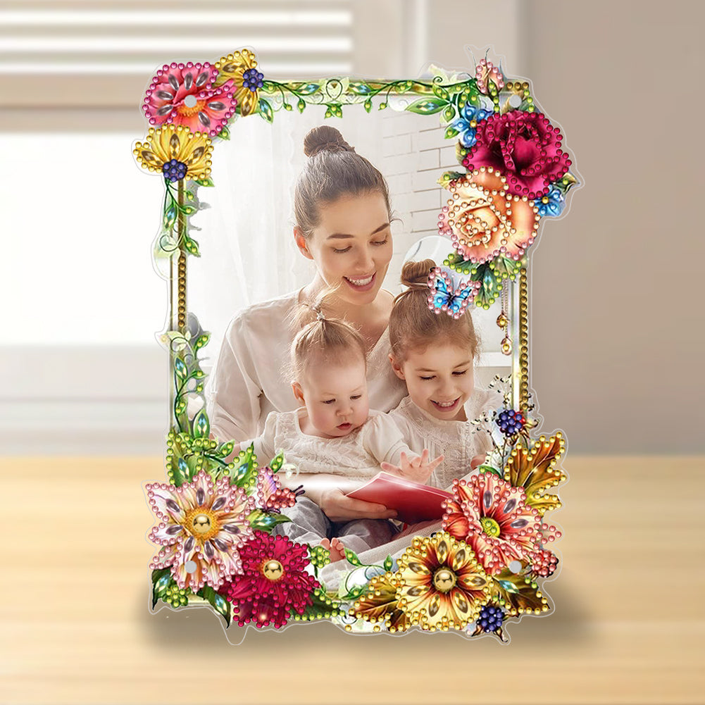Special Shape Floral Diamond Painting Photo Frame Kits Bedroom Table Decor