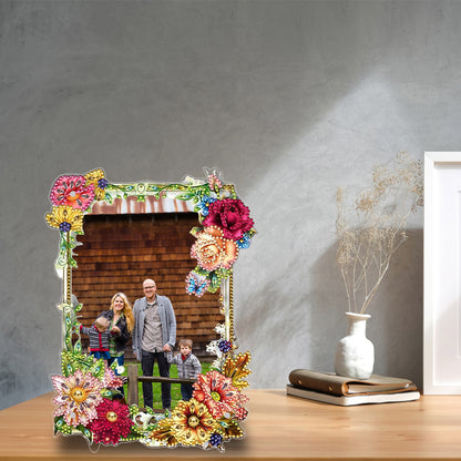 Special Shape Floral Diamond Painting Photo Frame Kits Bedroom Table Decor