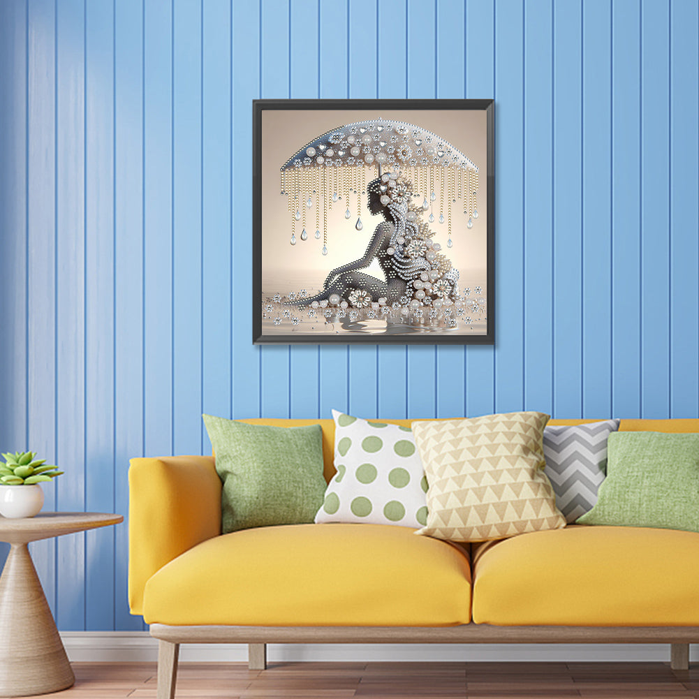 Long Hair Woman With Artistic Umbrella - Special Shaped Drill Diamond Painting 30*30CM