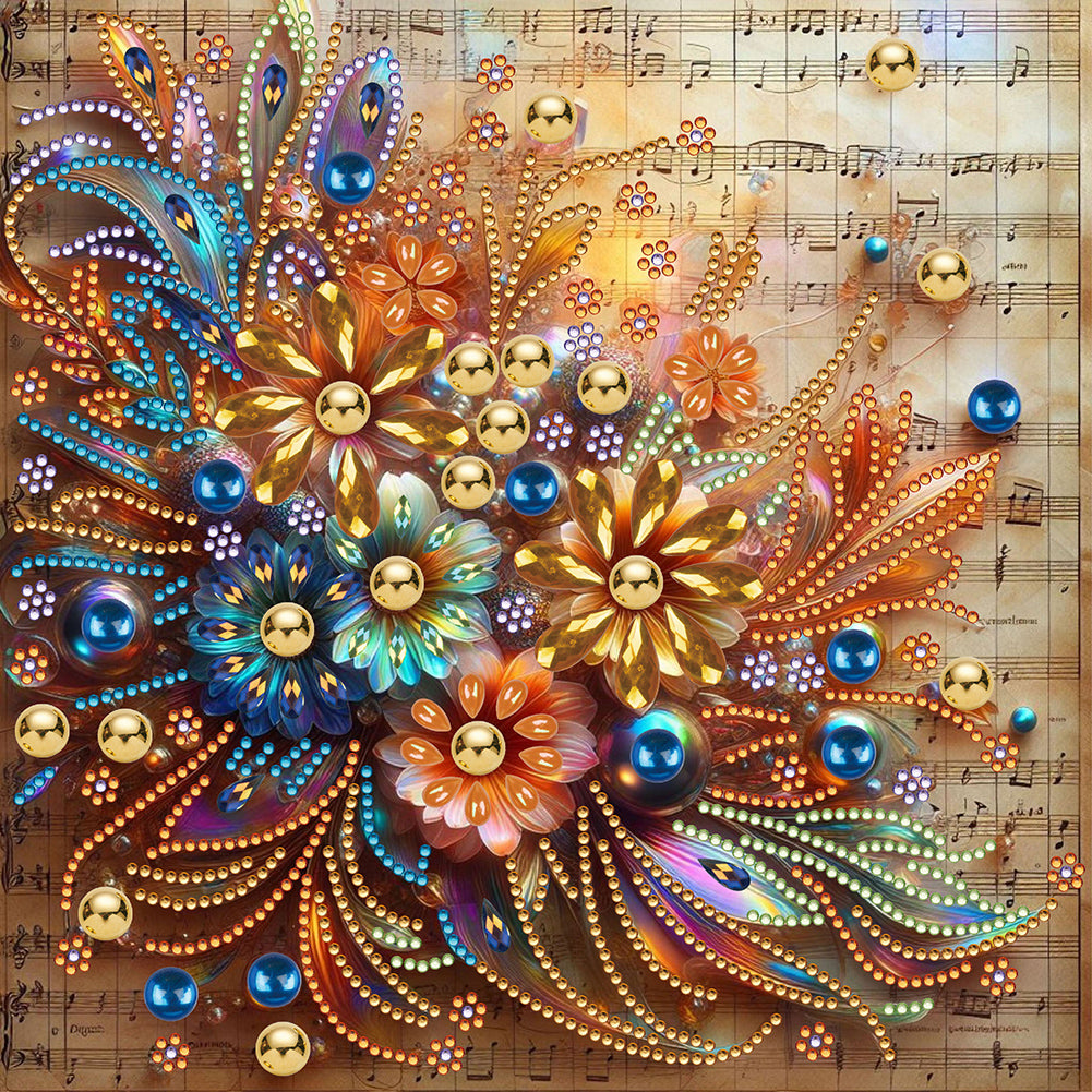 Blooming Flowers On Sheet Music - Special Shaped Drill Diamond Painting 30*30CM
