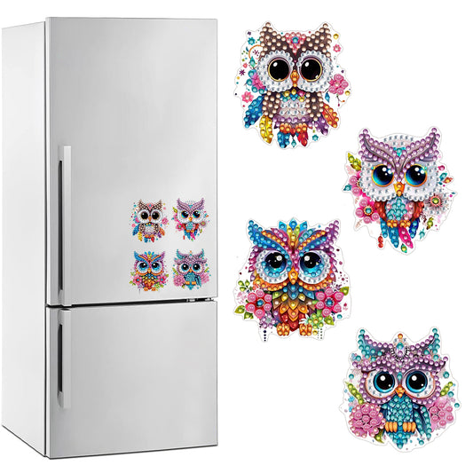 4Pcs Special Shape Acrylic Owl Diamond Painting Fridge Magnet Fridge Stickers