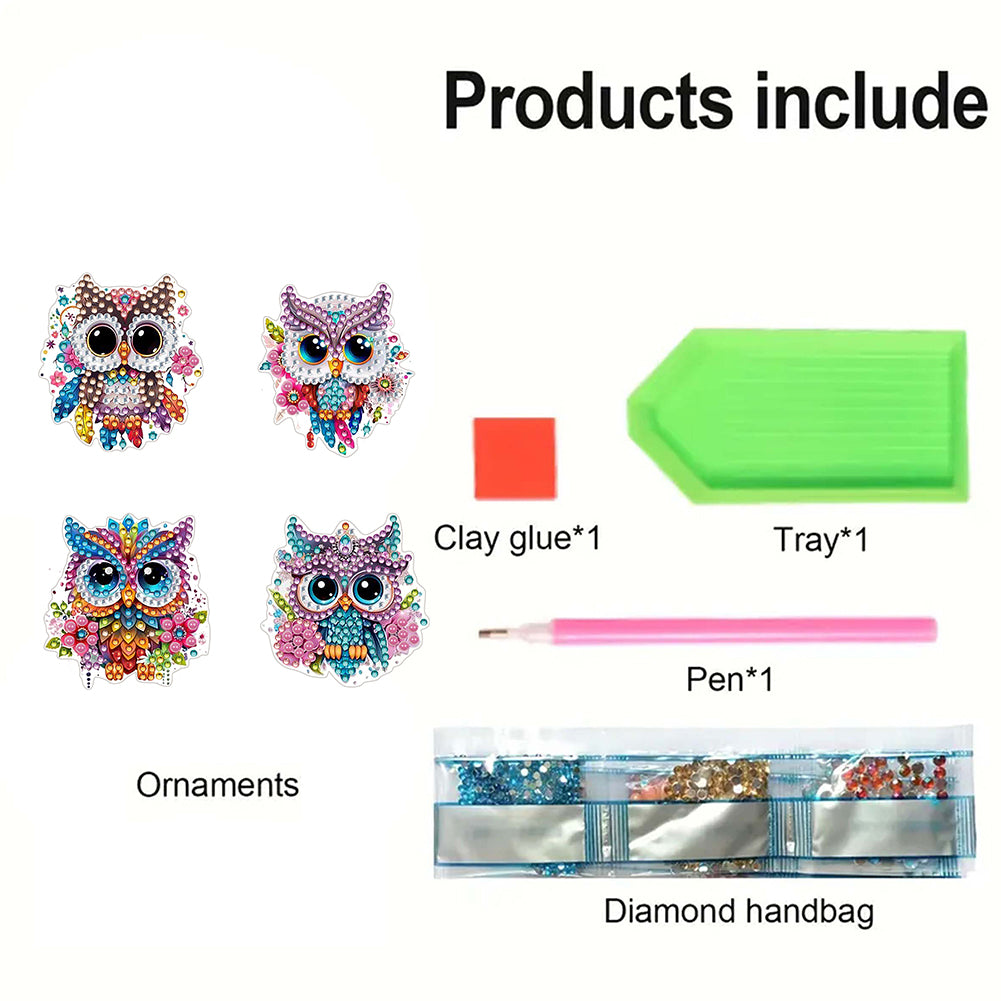 4Pcs Special Shape Acrylic Owl Diamond Painting Fridge Magnet Fridge Stickers