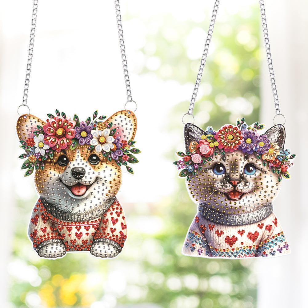2Pcs PET Special Shaped Kitten Puppy Diamond Painting Hanging Decor for Bedroom