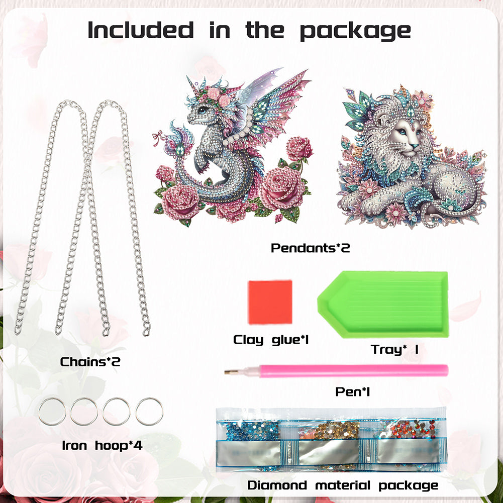 2Pcs PET Special Shaped Pterosaur Lion Diamond Painting Hanging Decor for Home