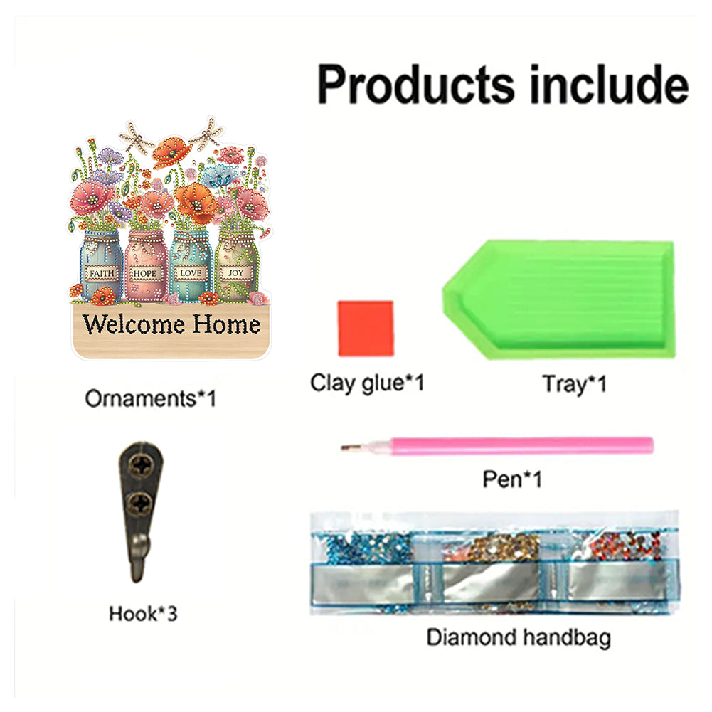 Vase DIY Diamond Painting Art Hooks Rhinestones Hook Rail for Home Office Decor