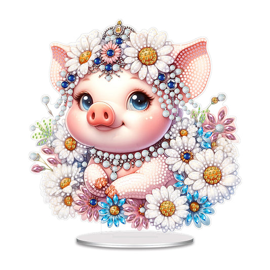 Acrylic Daisy Pig Diamond Painting Desktop Ornaments for Bedroom Table Decor