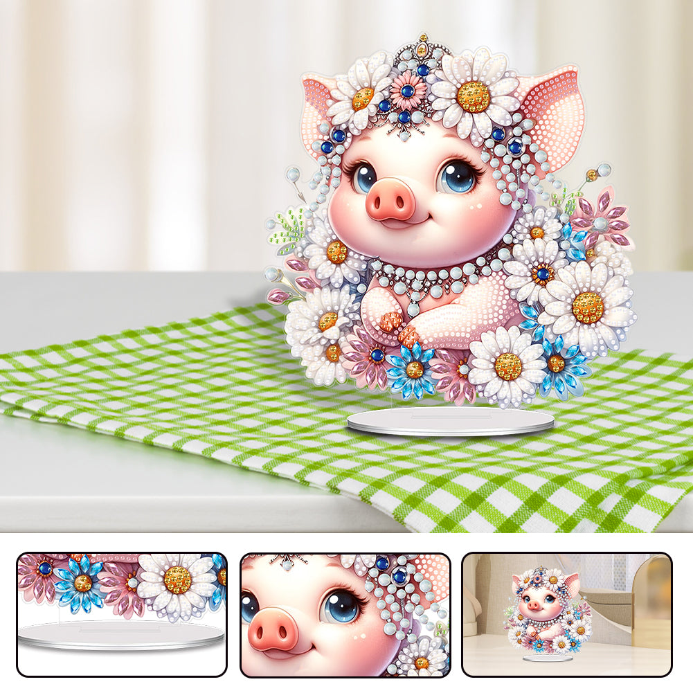 Acrylic Daisy Pig Diamond Painting Desktop Ornaments for Bedroom Table Decor