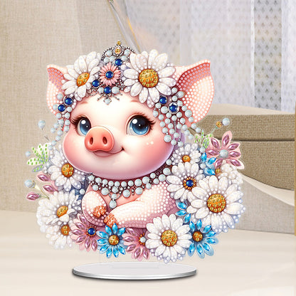 Acrylic Daisy Pig Diamond Painting Desktop Ornaments for Bedroom Table Decor