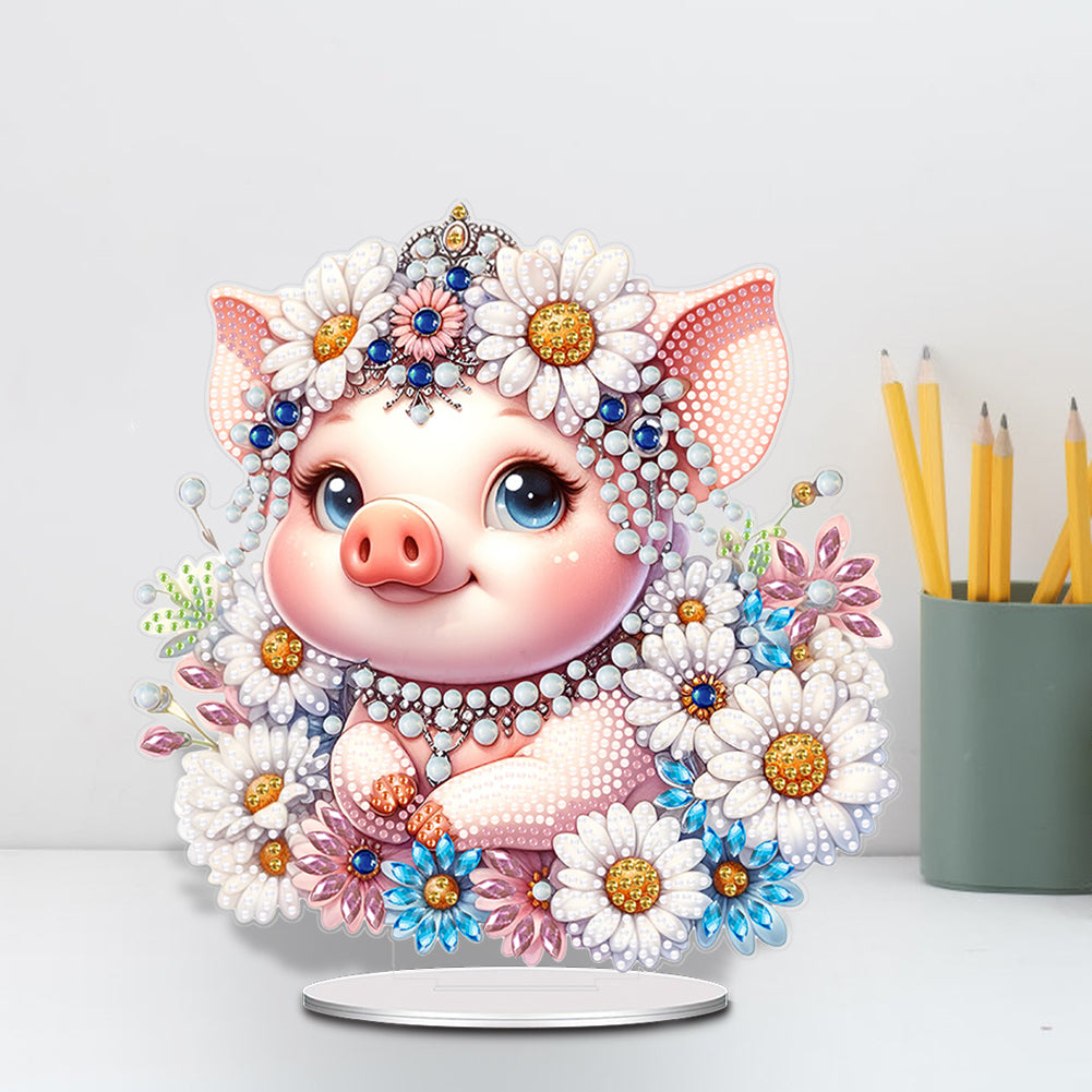 Acrylic Daisy Pig Diamond Painting Desktop Ornaments for Bedroom Table Decor