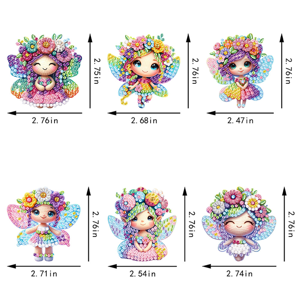6Pcs Double Sided Flower Elf Girl Diamond Painting Art Keychain Pendant DIY Art