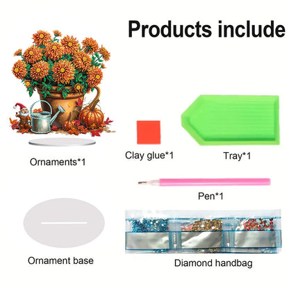 Special Shape Autumn Flower Desktop Diamond Art Kits Bedroom Table Decor