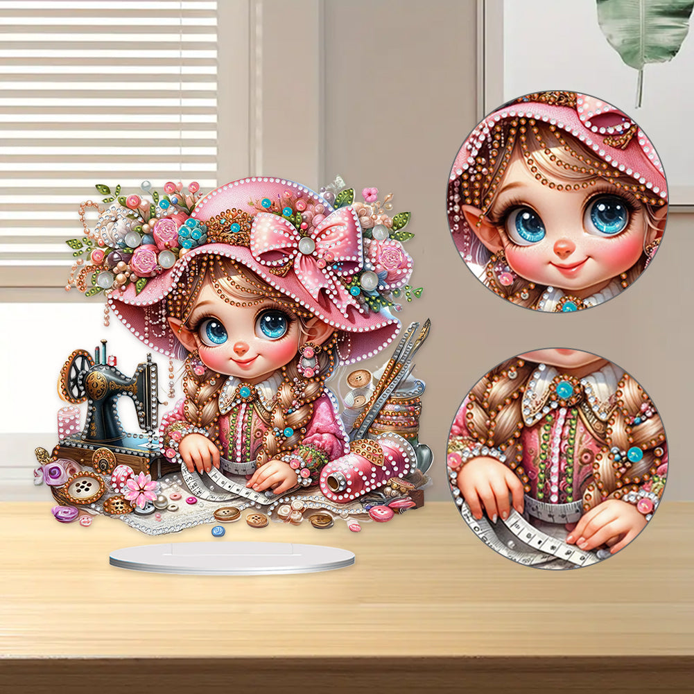 PVC Special Shaped Sewing Machine Girl Desktop Diamond Art Kits Bedroom Decor