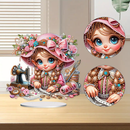 PVC Special Shaped Sewing Machine Girl Desktop Diamond Art Kits Bedroom Decor