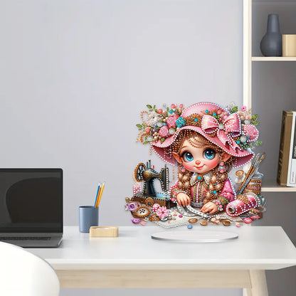 PVC Special Shaped Sewing Machine Girl Desktop Diamond Art Kits Bedroom Decor