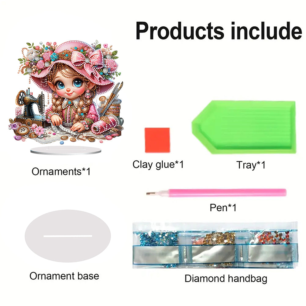 PVC Special Shaped Sewing Machine Girl Desktop Diamond Art Kits Bedroom Decor
