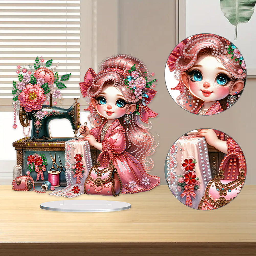 PVC Special Shaped Sewing Machine Girl Desktop Diamond Art Kits Bedroom Decor