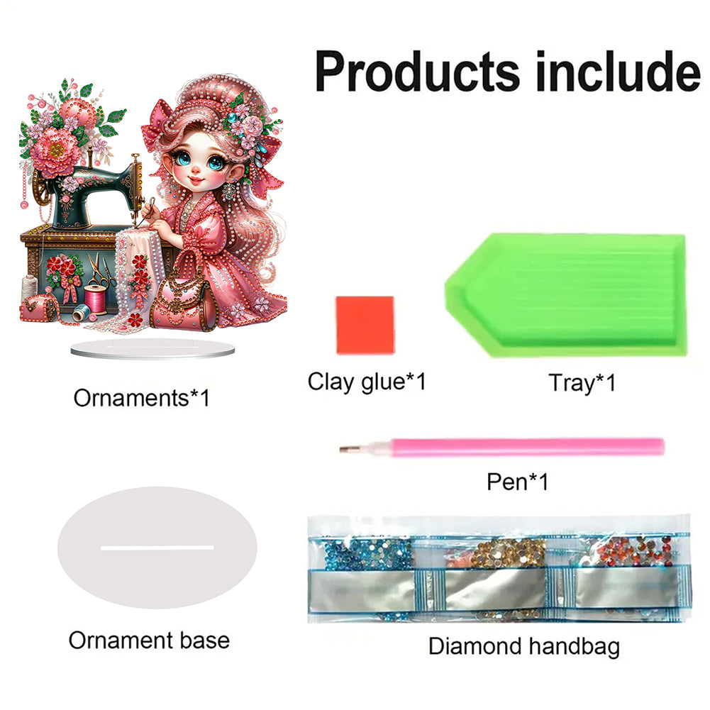 PVC Special Shaped Sewing Machine Girl Desktop Diamond Art Kits Bedroom Decor