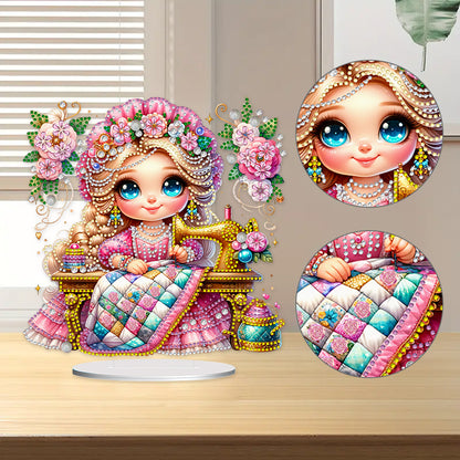 PVC Special Shaped Sewing Machine Girl Desktop Diamond Art Kits Bedroom Decor