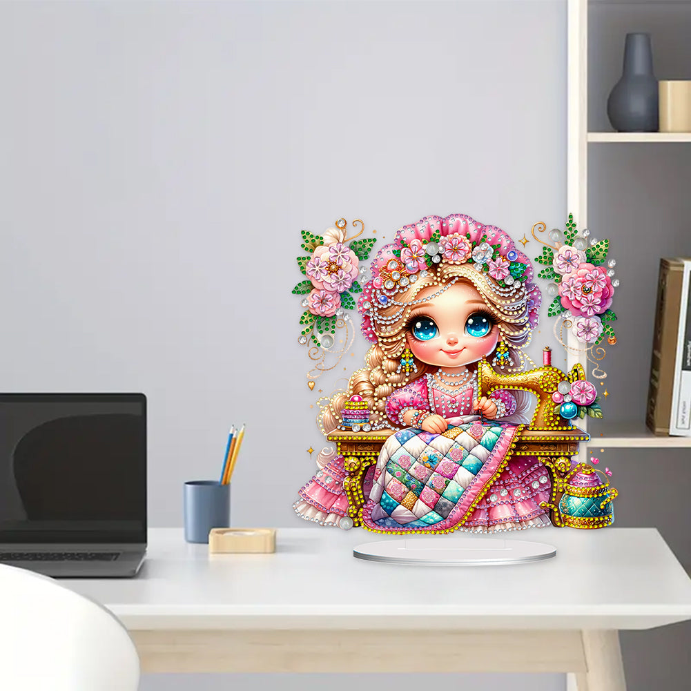 PVC Special Shaped Sewing Machine Girl Desktop Diamond Art Kits Bedroom Decor