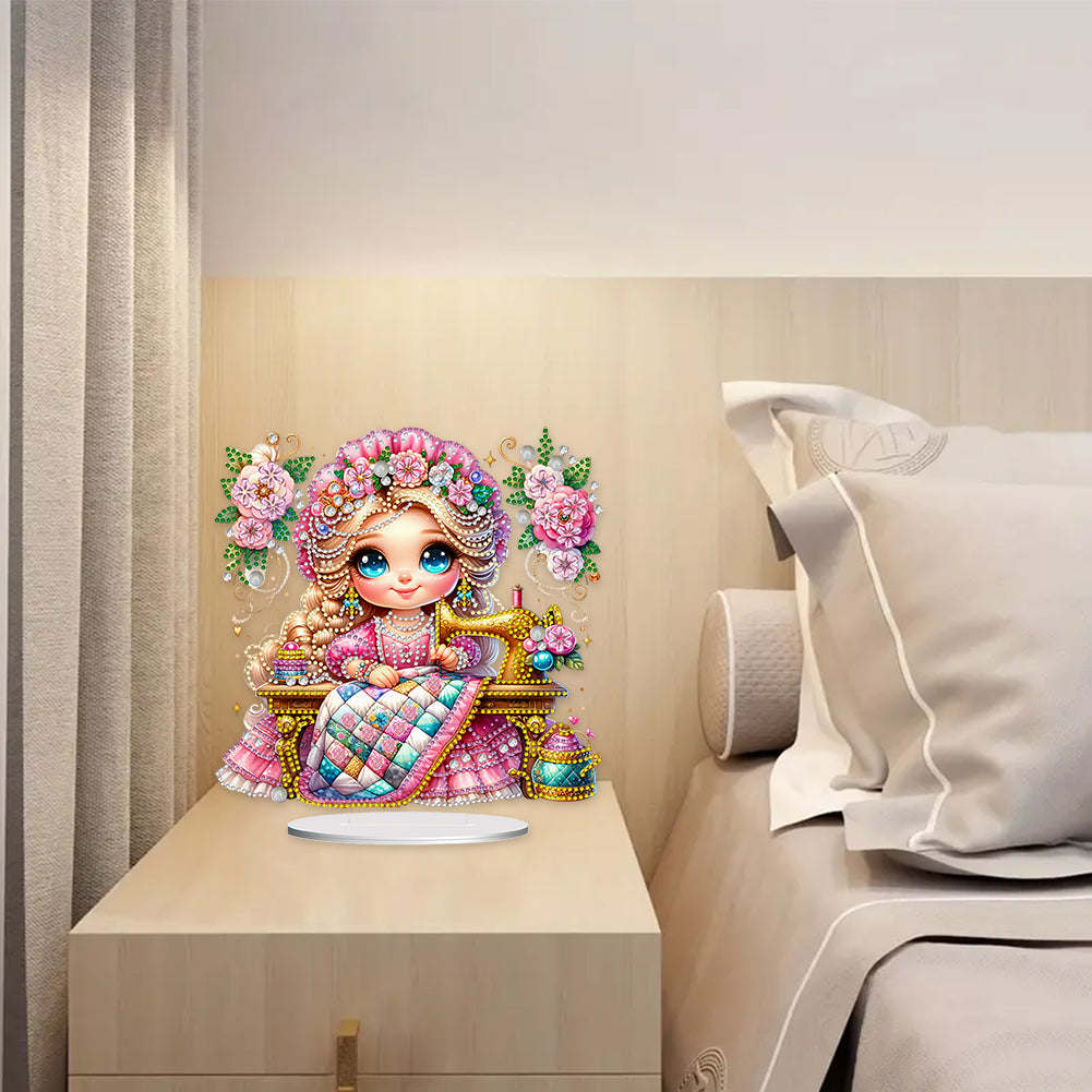 PVC Special Shaped Sewing Machine Girl Desktop Diamond Art Kits Bedroom Decor